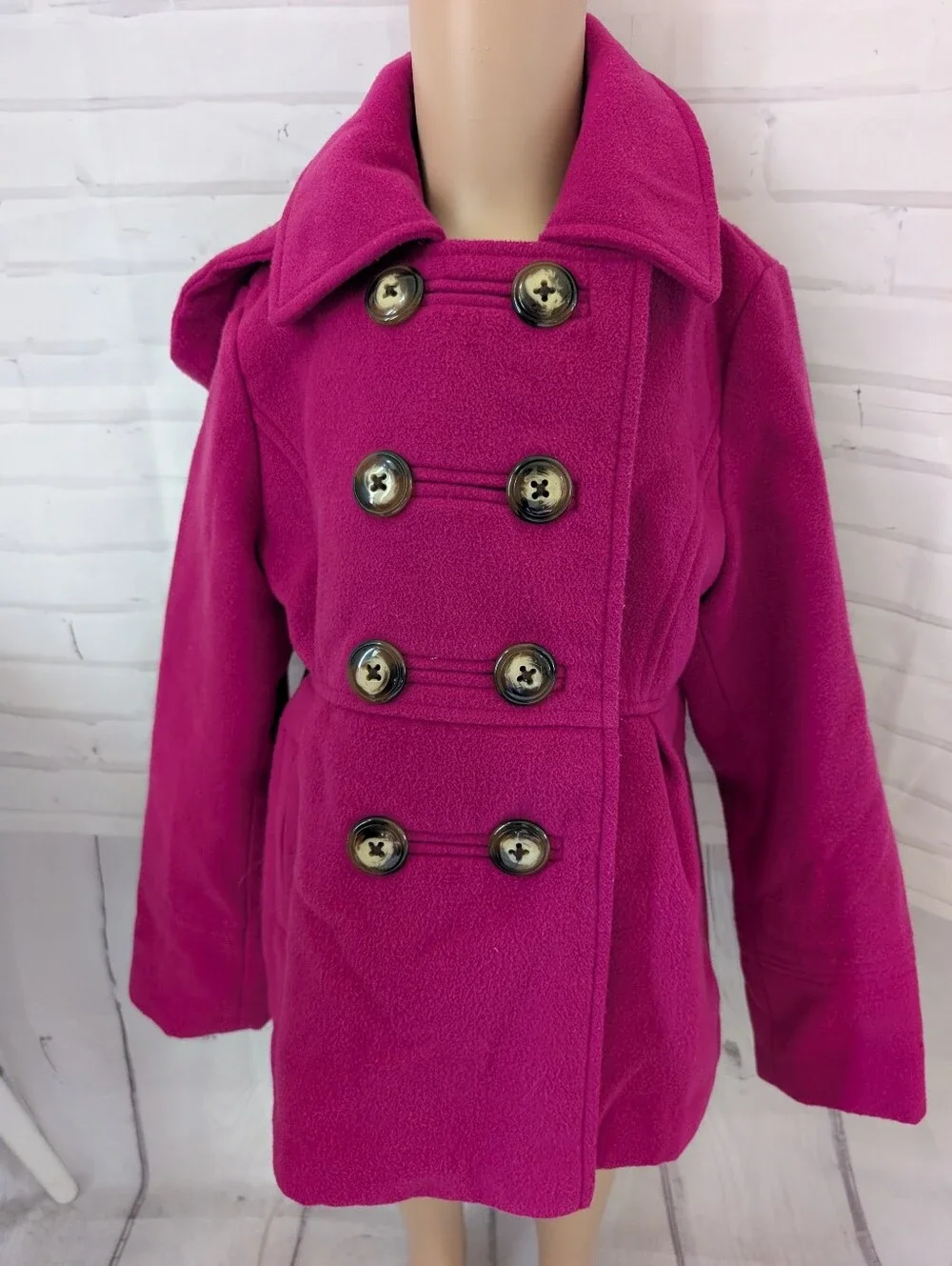 London Fog Fuchsia Double-Breasted Peacoat Size 7-8